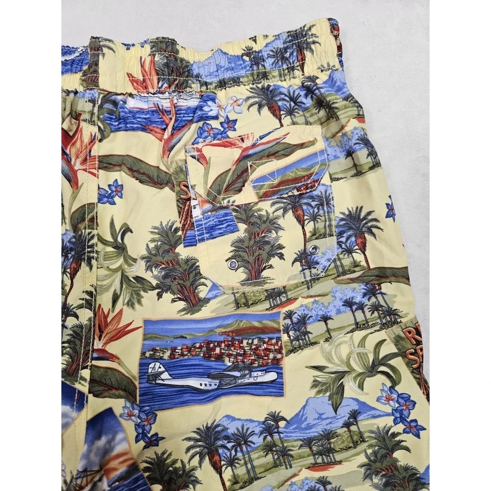 Vintage REYN SPOONER Pattern Ships Planes Palm Polyester Swim Shorts Men's Small